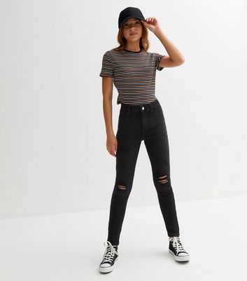 Black ripped skinny store jeans for girls