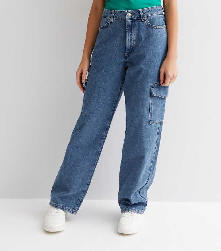 Girls Blue Cargo Pocket High Waist Sinead Baggy Fit Jeans
