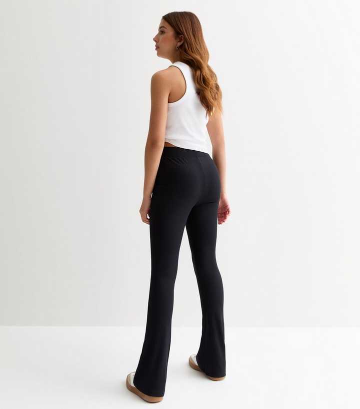 Ribbed flared trousers - Black - Ladies