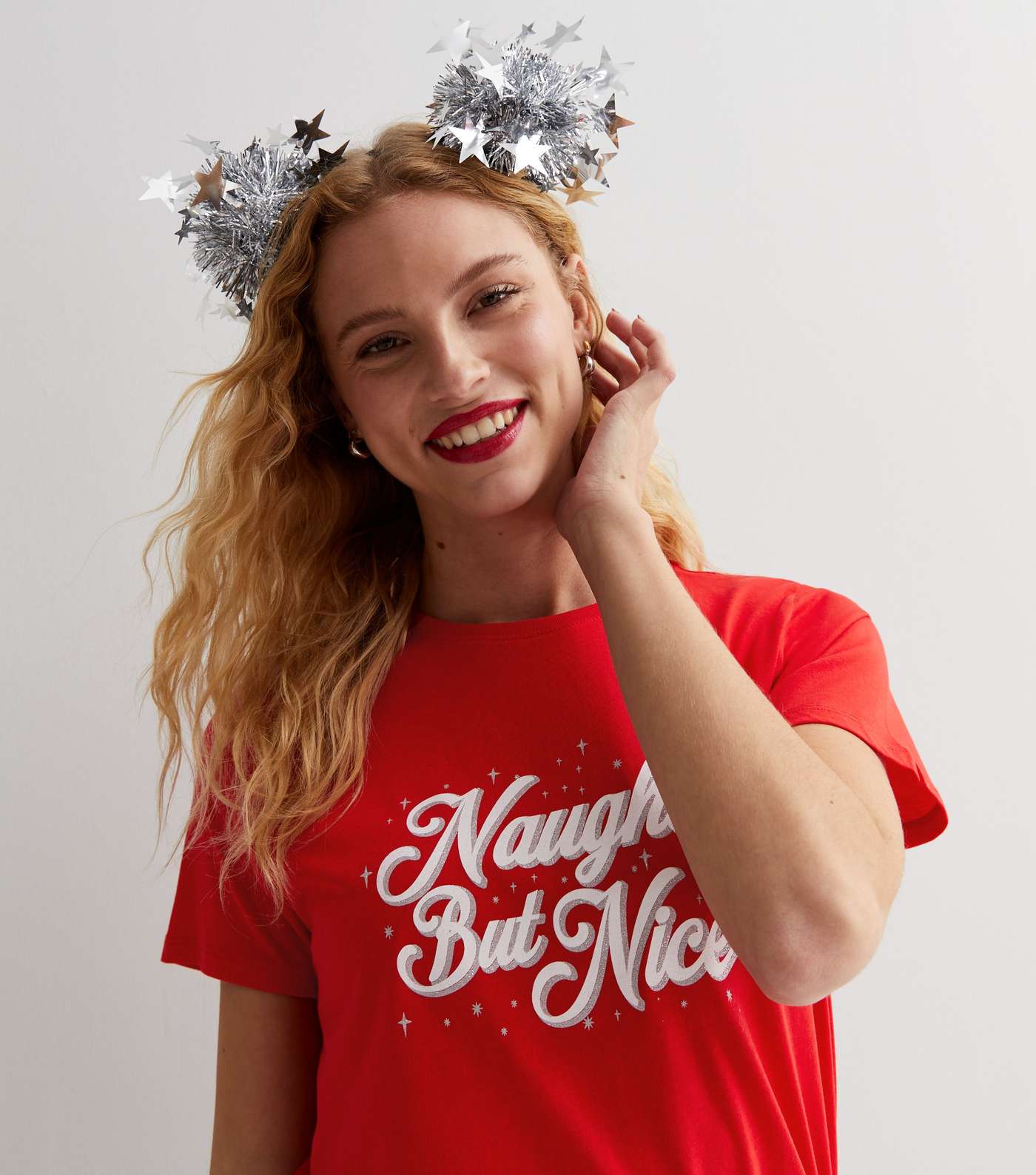 Red Naughty But Nice Christmas Logo T-Shirt Image 3