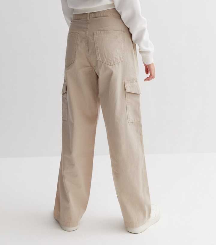 Girls Cream Mid Rise Wide Leg Cargo Trousers | New Look