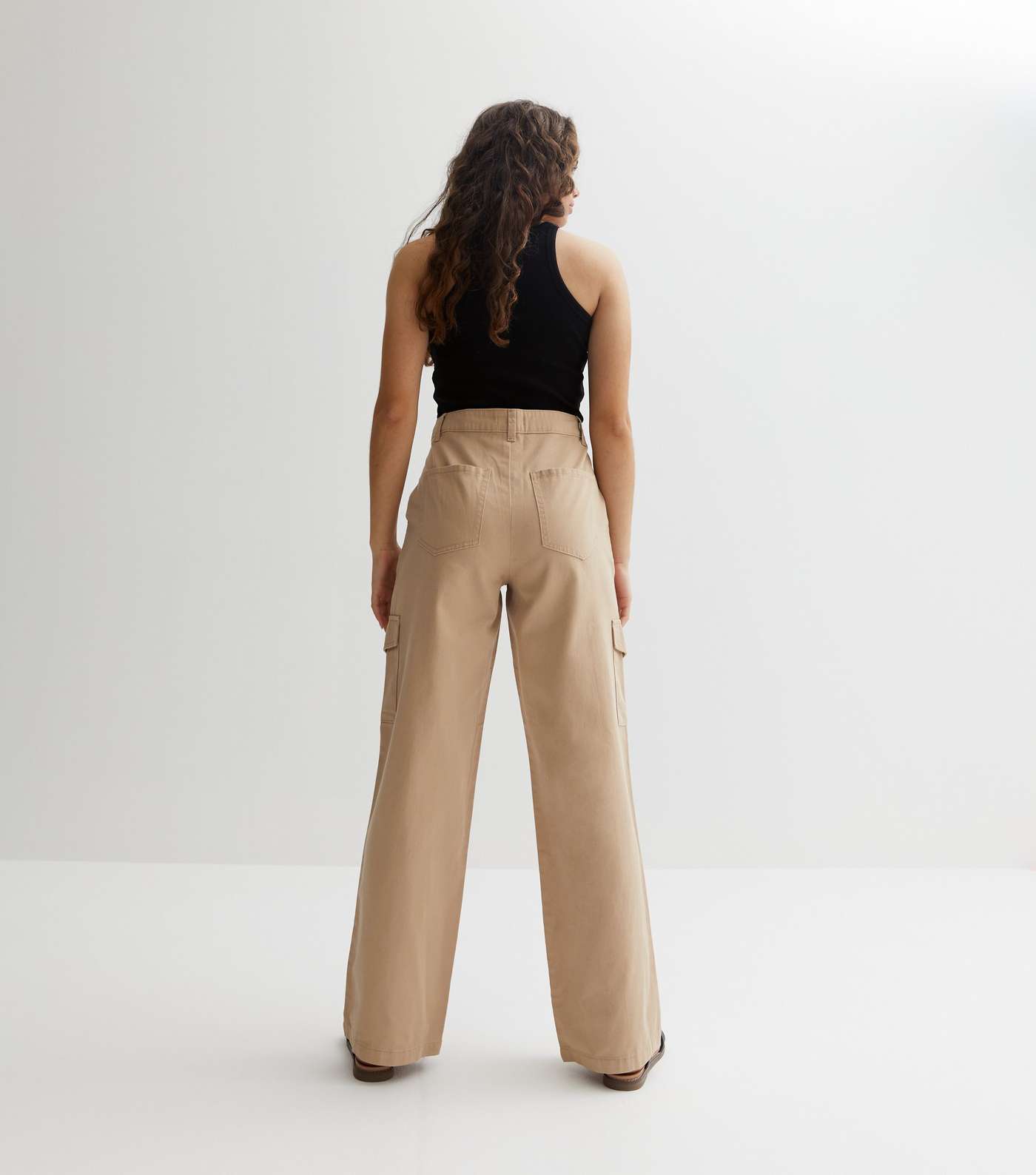 Girls Camel Mid Rise Wide Leg Cargo Trousers Image 4