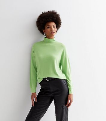 Light Green Brushed Fine Knit Boxy High Neck Top New Look