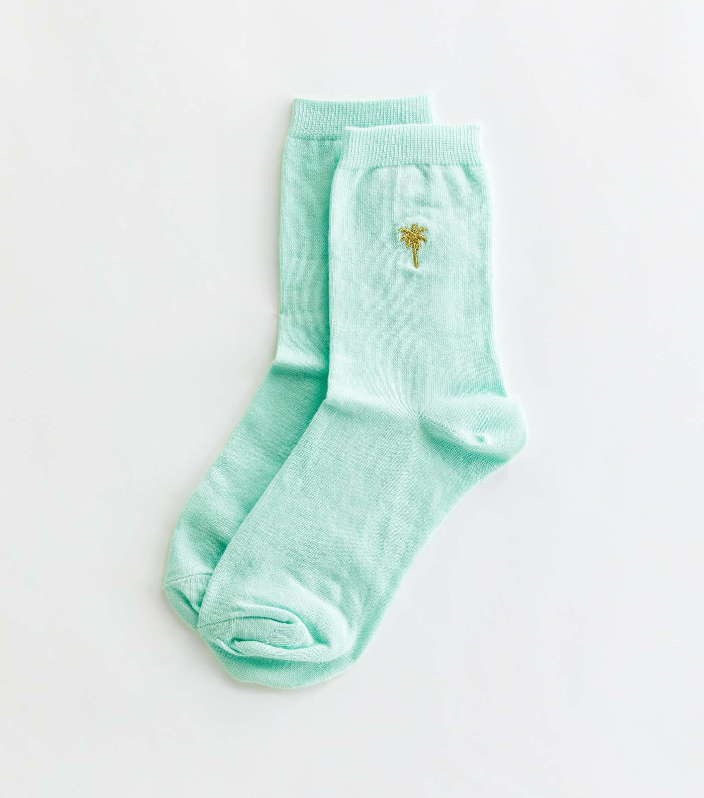 Mint Green Embroidered Glitter Palm Tree Socks