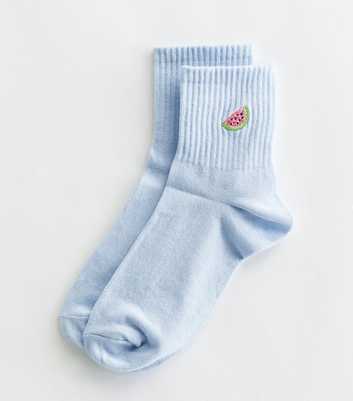 Pale Blue Embroidered Watermelon Tube Socks