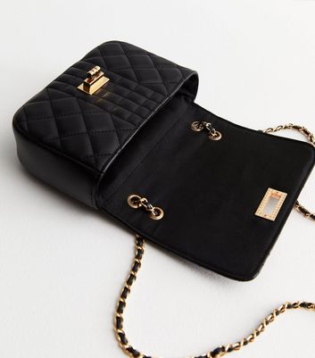 Ladies Black Leather Handbag, 2 Strap Shoulder Bag QL188K - Quenchy London