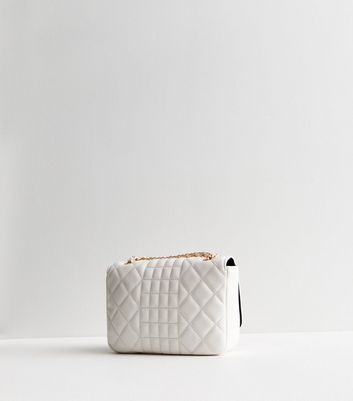 White Quilted Leather Look Chain Strap Cross Body Bag New Look