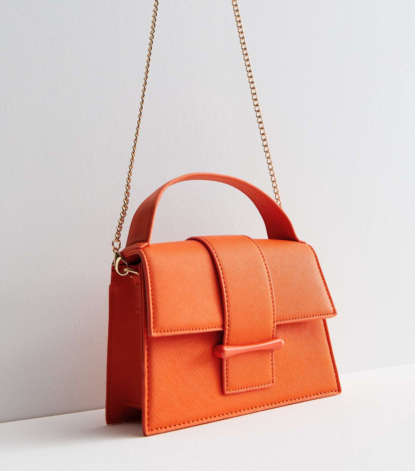 Bright Orange Leather-Look Top Handle Cross Body Bag Image 3