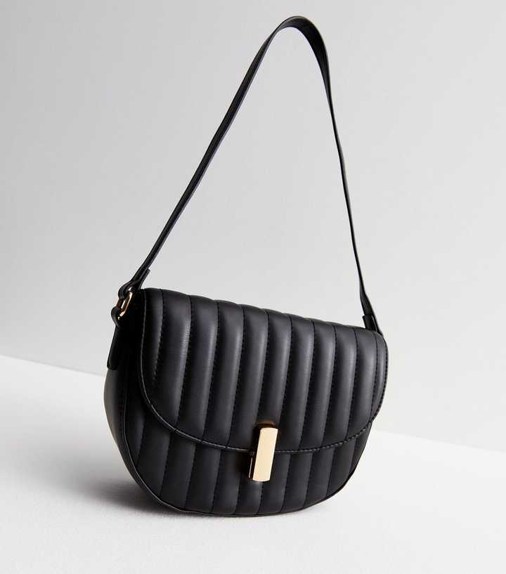 Black Leather-Look Quilted Saddle Shoulder Bag | New Look
