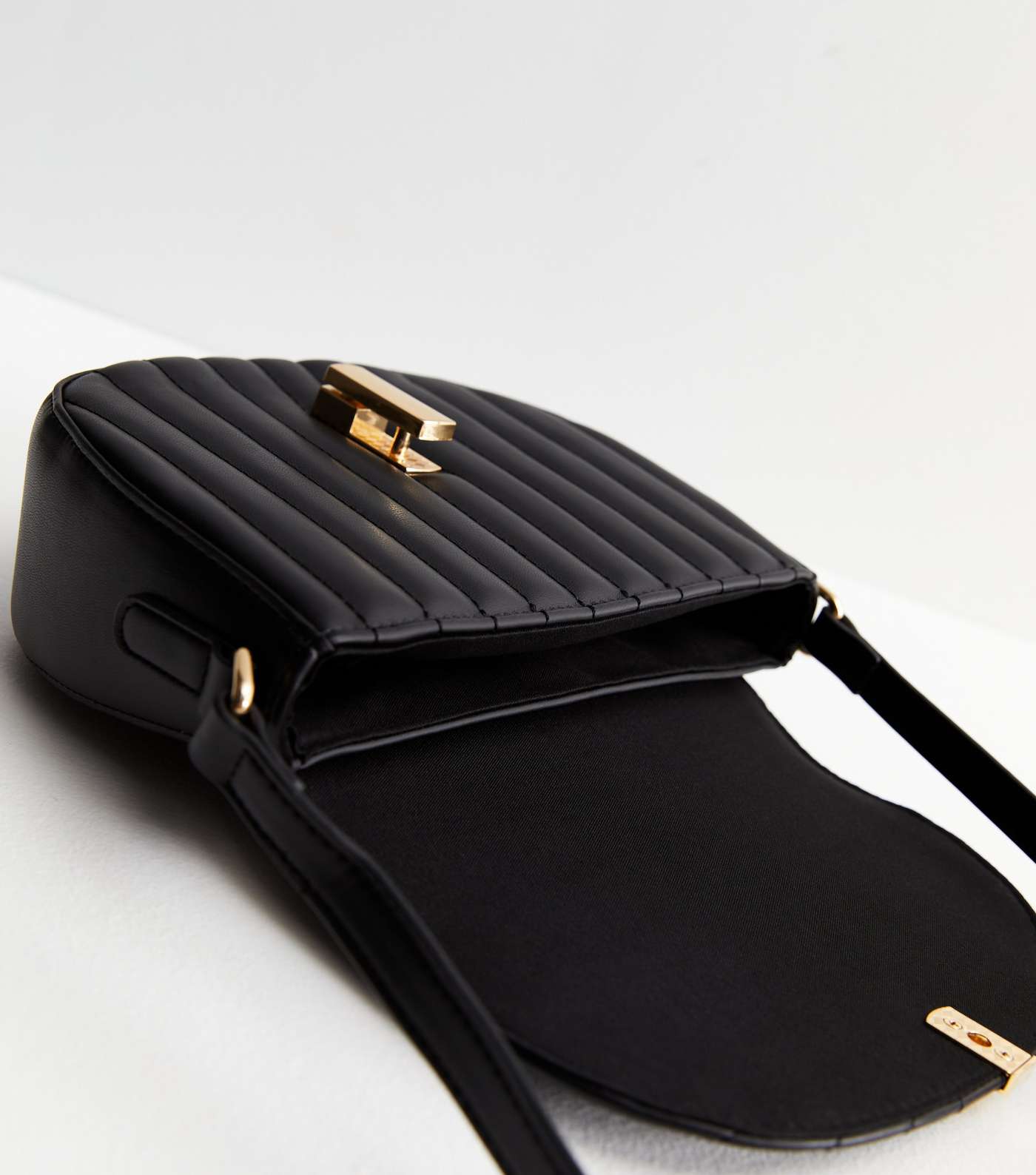 Black Leather-Look Quilted Saddle Shoulder Bag Image 4