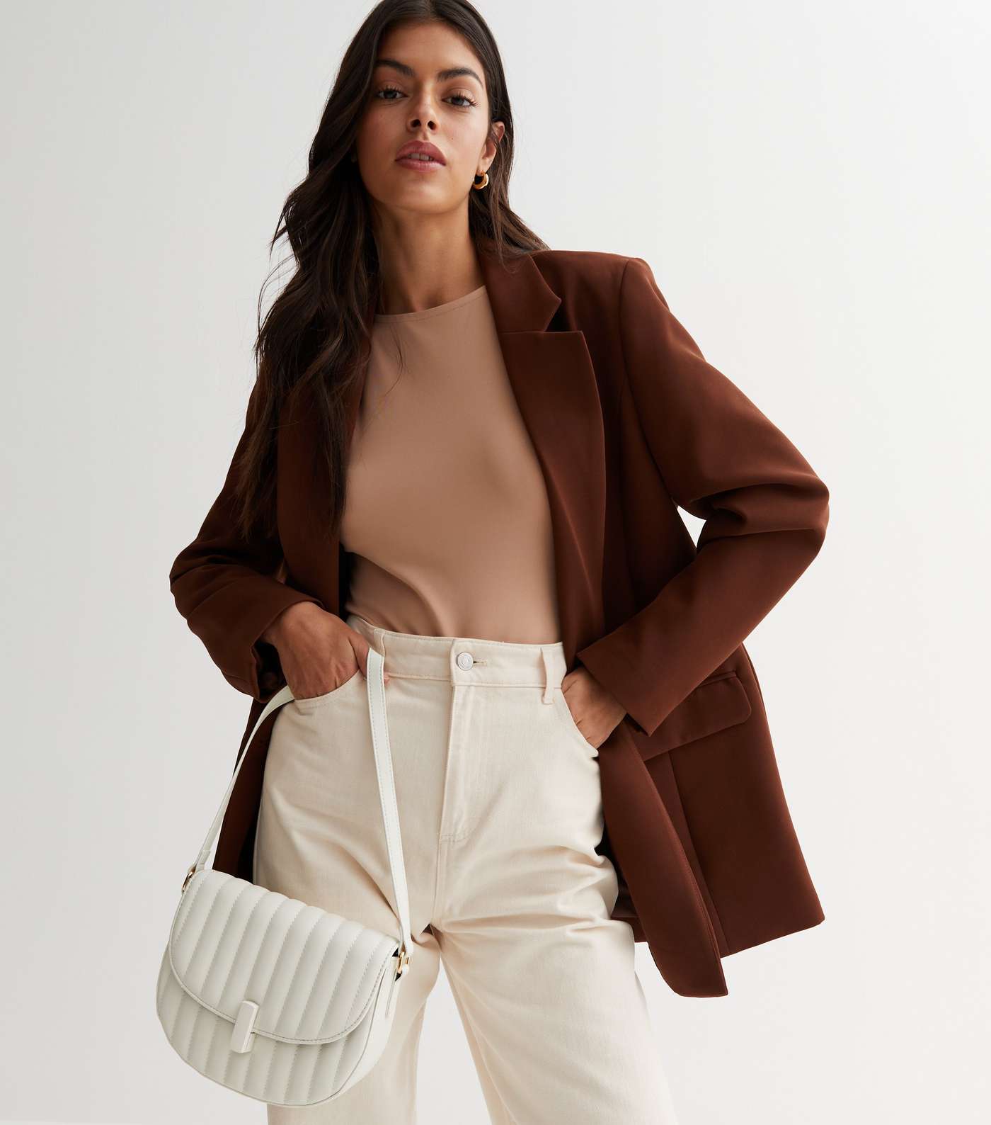 Cream Leather-Look Quilted Saddle Shoulder Bag Image 2