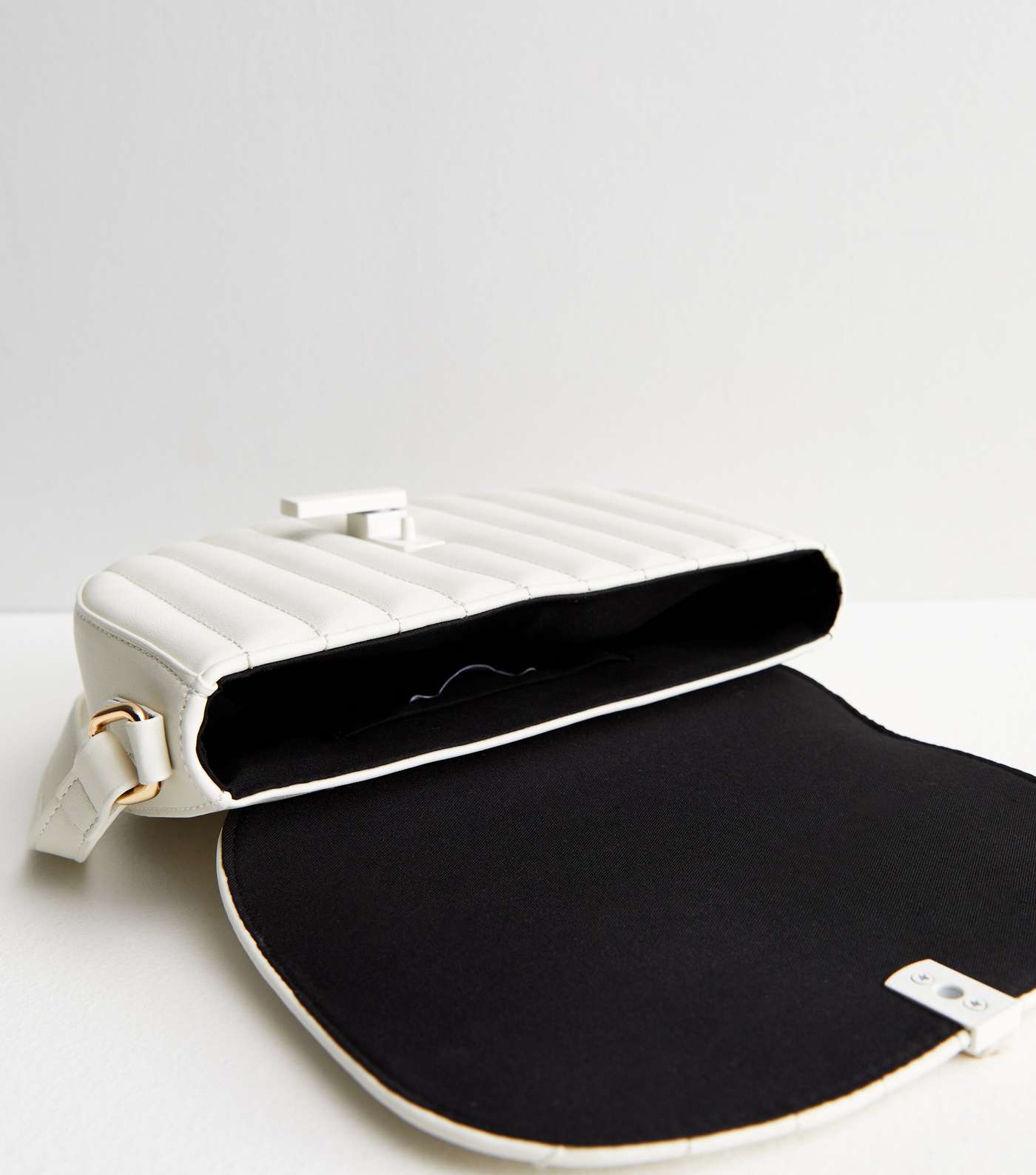 Cream Leather-Look Quilted Saddle Shoulder Bag Image 4