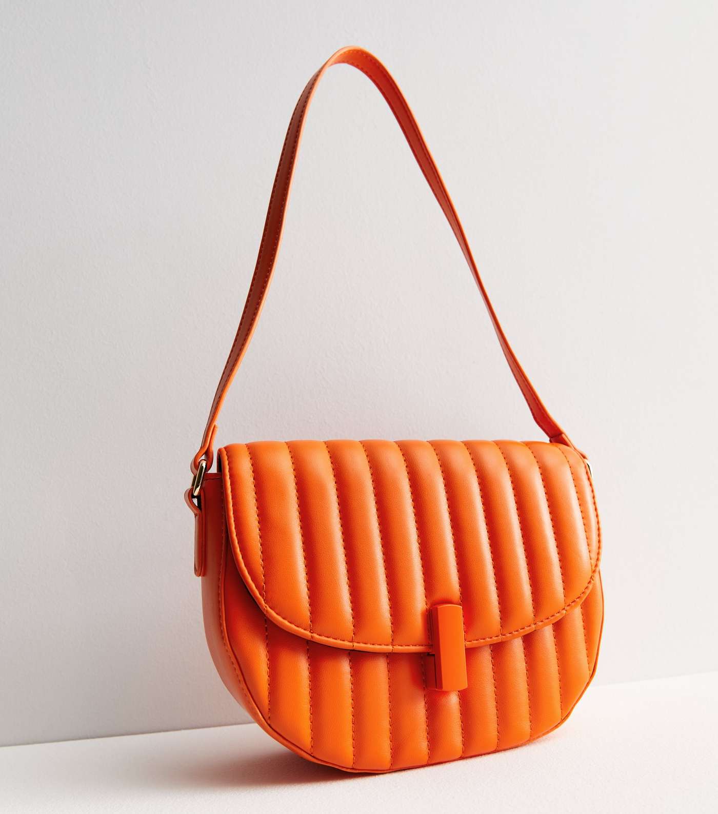 Bright Orange Leather-Look Quilted Saddle Shoulder Bag Image 2