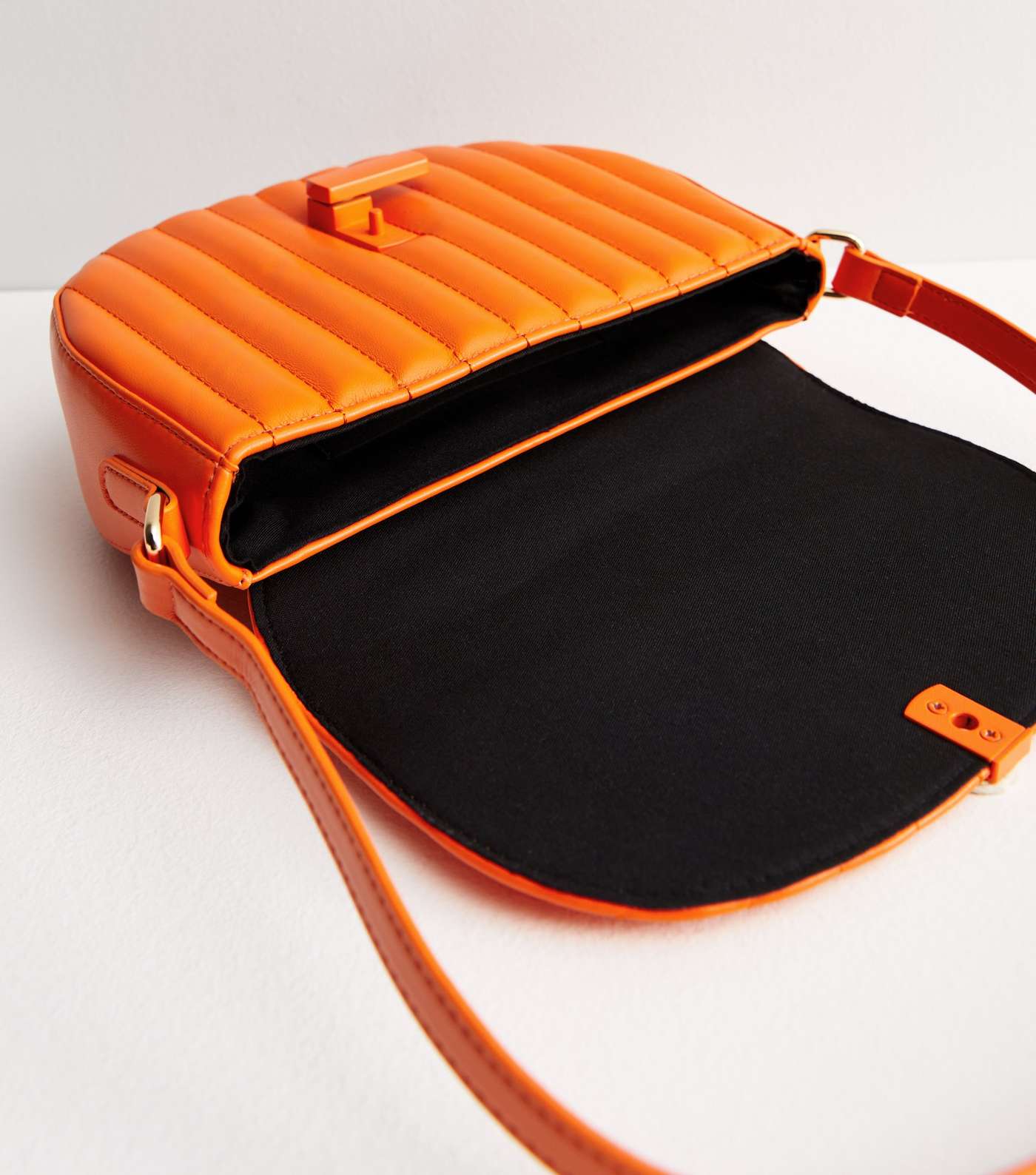 Bright Orange Leather-Look Quilted Saddle Shoulder Bag Image 4