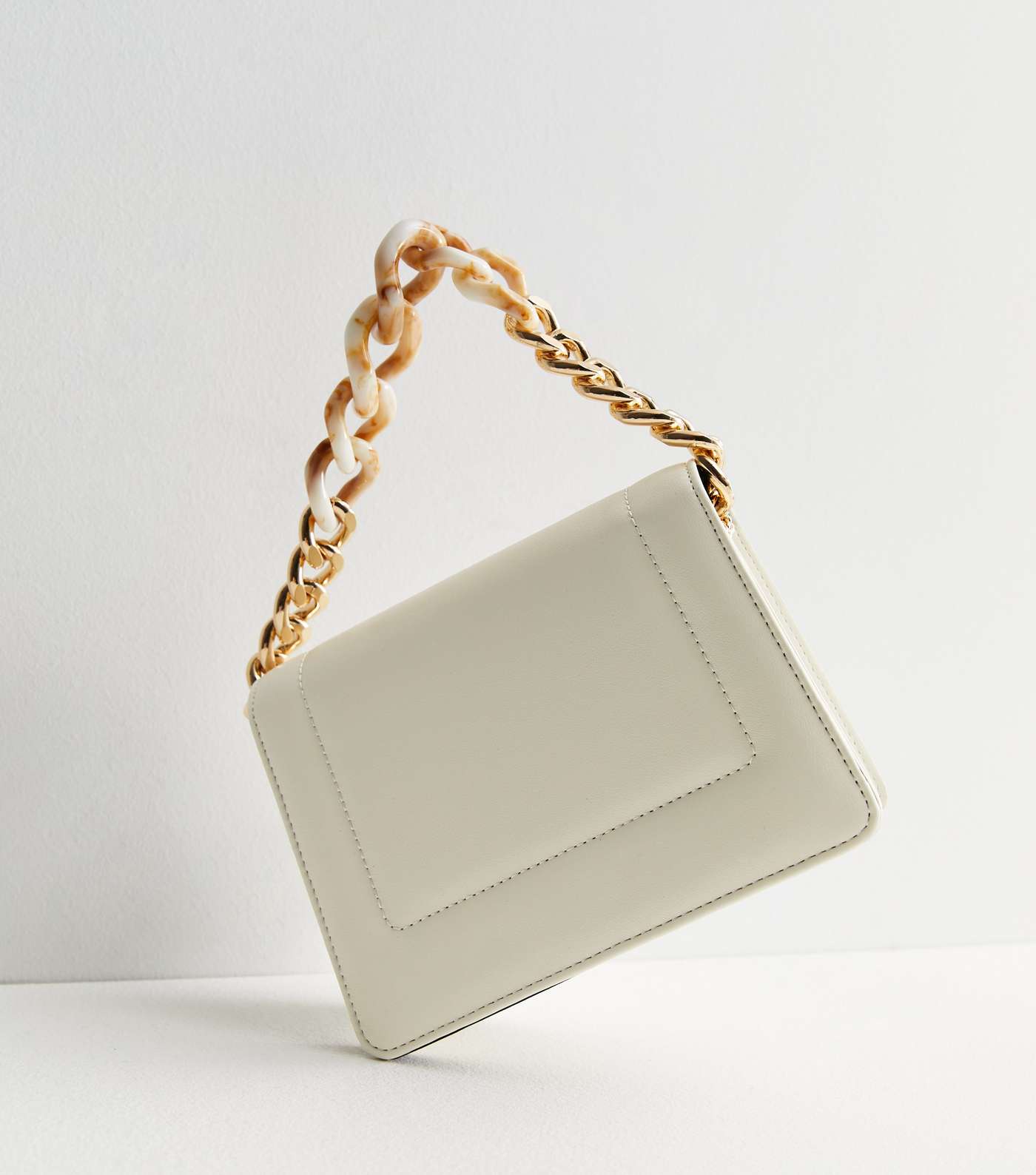 Cream Leather-Look Resin Handle Shoulder Bag Image 3