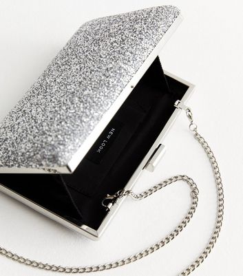 Silver Diamant Chain Box Clutch Bag New Look