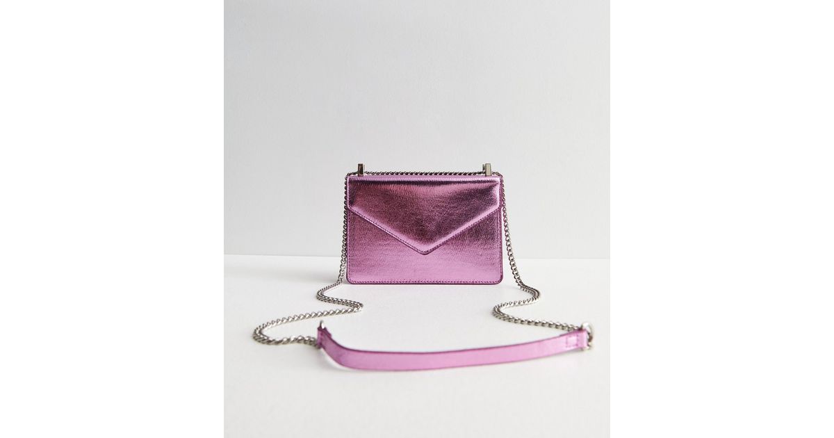 Mid Pink Metallic Chain Cross Body Bag New Look