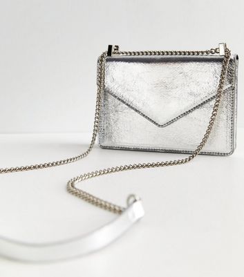 Silver Metallic Chain Cross Body Bag New Look