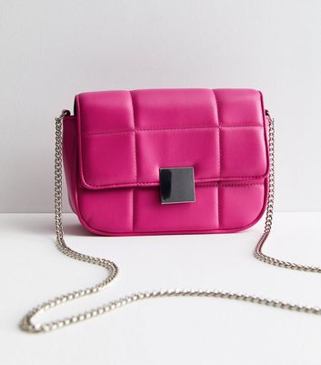 Bright Pink Square Quilted Cross Body Bag
