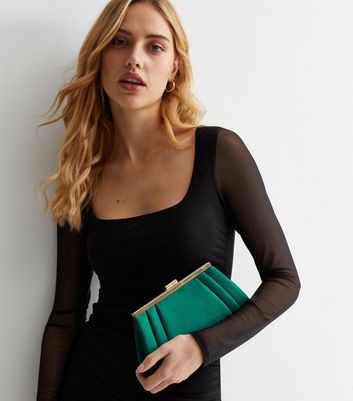 Green Satin Chain Strap Clutch Bag