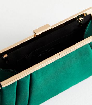 Green Satin Chain Strap Clutch Bag New Look