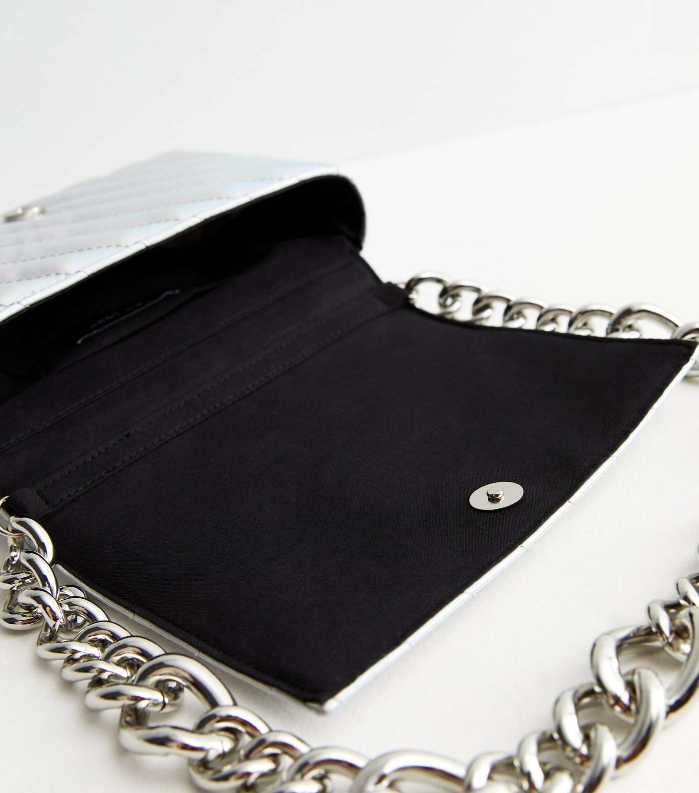 Silver Metallic Quilted Chain Shoulder Bag Image 4