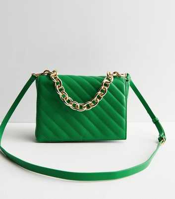 Green Diagonal Quilted Cross Body Bag