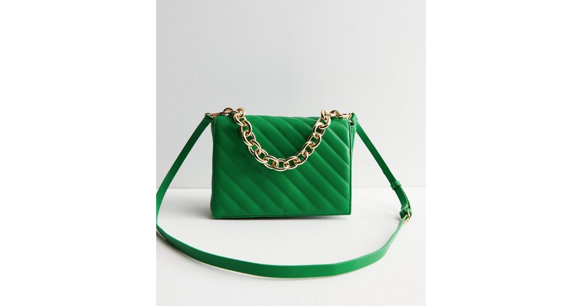 Green Diagonal Quilted Cross Body Bag New Look