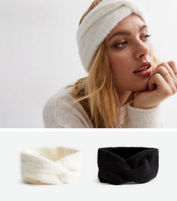 2 Pack Black and White Eyelash Knit Headbands