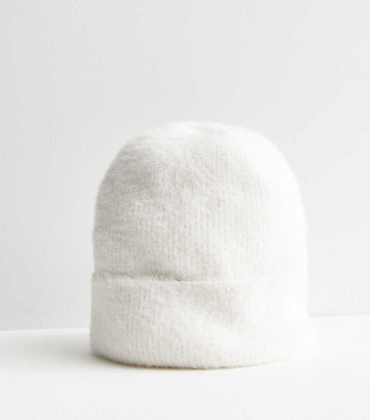 White Soft Knit Eyelash Yarn Beanie