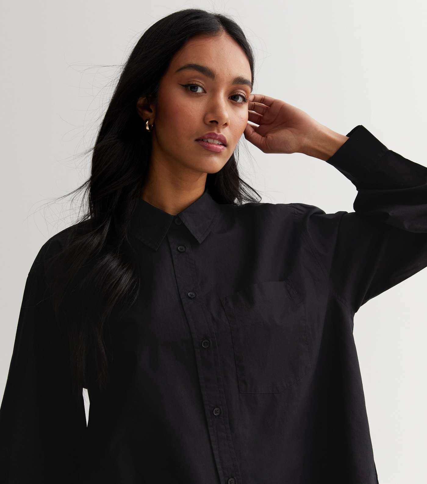 Black Poplin Long Sleeve Oversized Shirt Image 3