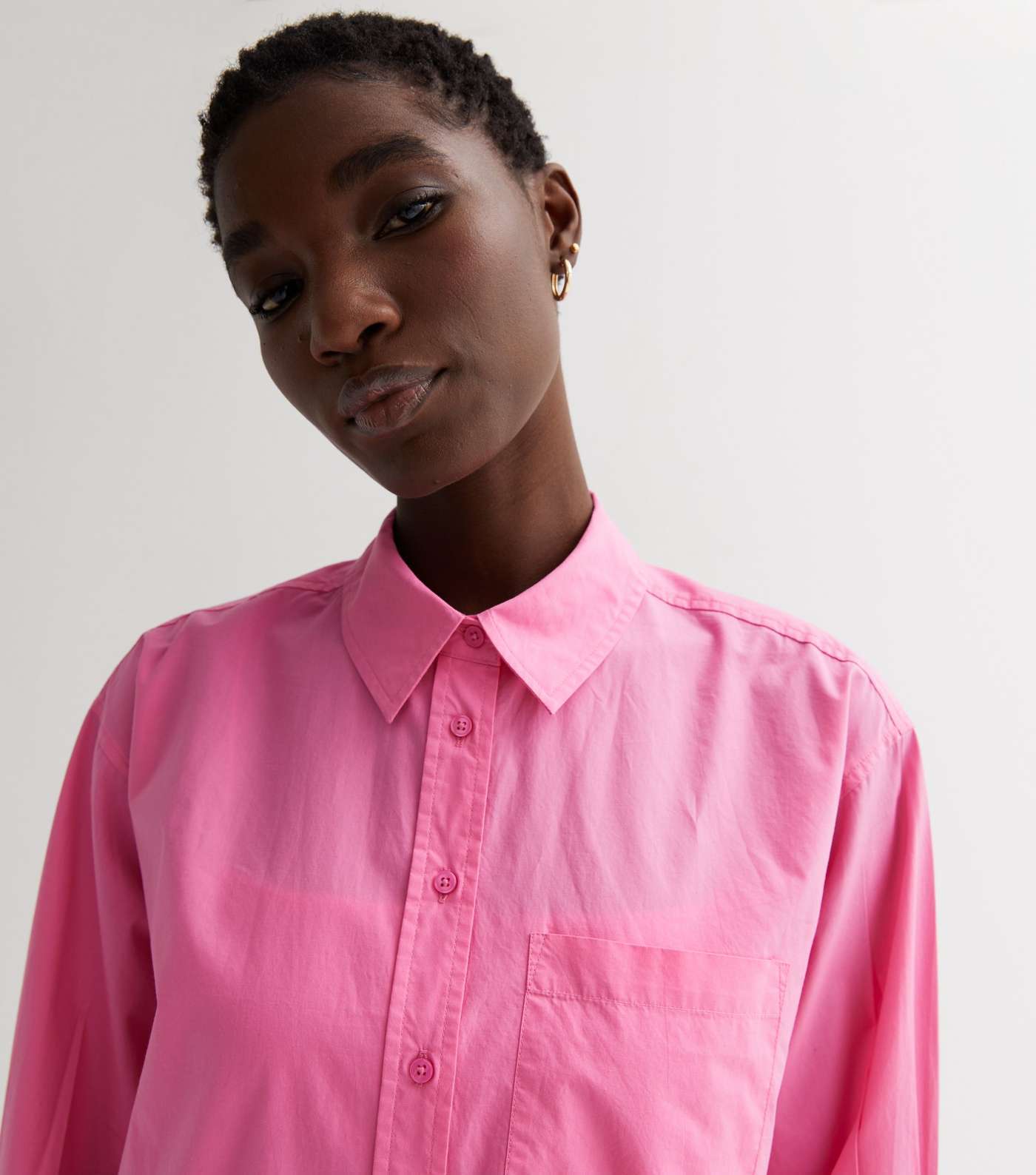 Bright Pink Poplin Long Sleeve Oversized Shirt Image 2