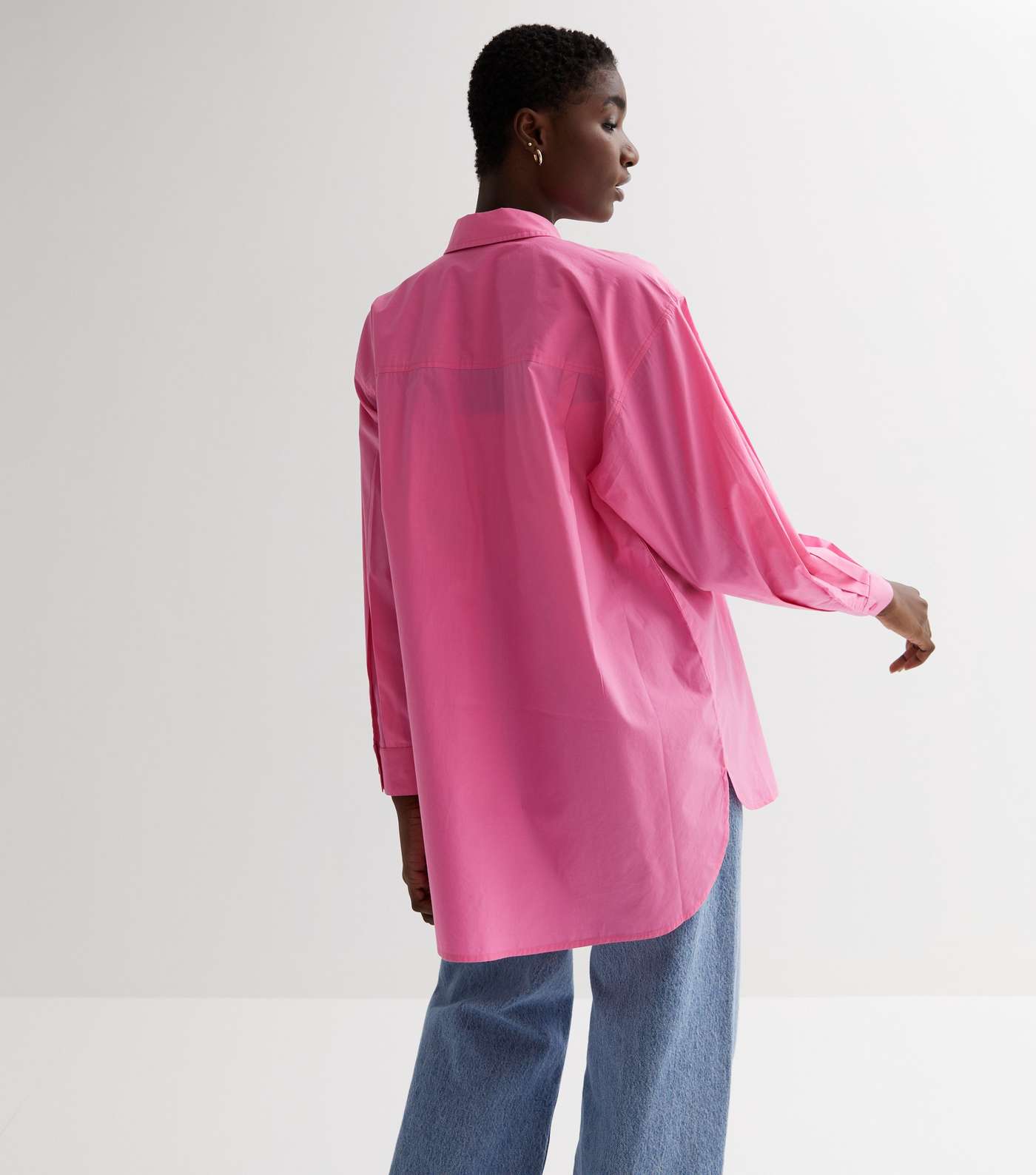 Bright Pink Poplin Long Sleeve Oversized Shirt Image 4