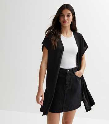 Black Fine Knit Short Sleeve Long Cardigan
