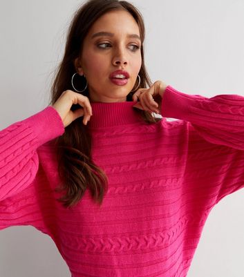 Sunshine Soul Bright Pink Cable Knit Batwing Jumper New Look