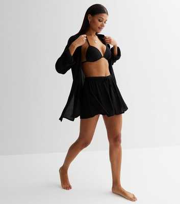 Black Cheesecloth High Waisted Shorts