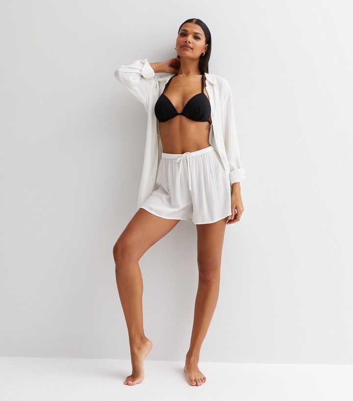 White Cheesecloth High Waist Shorts