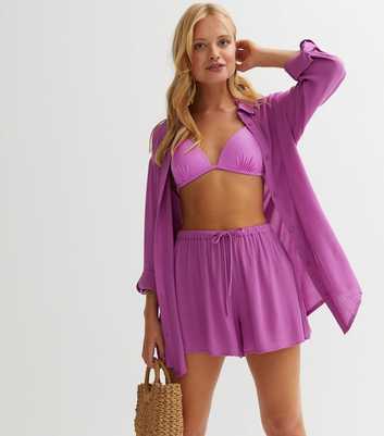 Purple Cheesecloth High Waist Beach Shorts