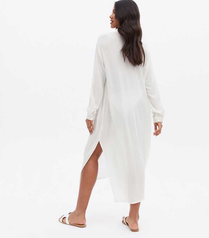 White Long Sleeve Maxi Beach Shirt