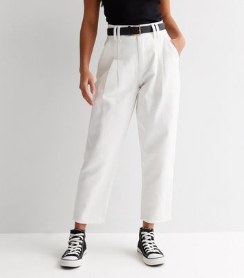 Petite Off White Denim Belted Crop Trousers | New Look