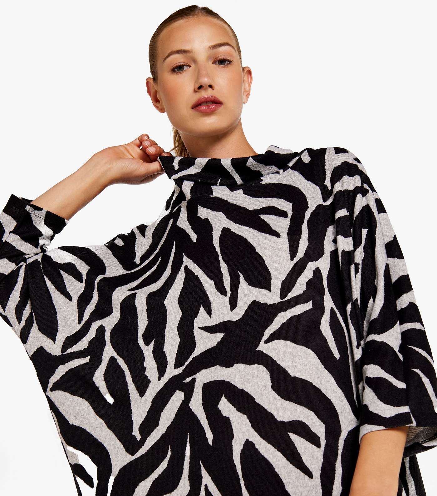 Apricot Light Grey Zebra Print Roll Neck Mini Shift Dress Image 4