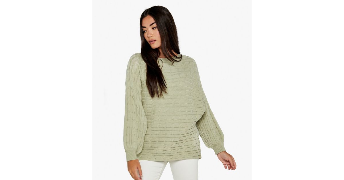 Apricot Mint Green Cable Knit Batwing Jumper New Look