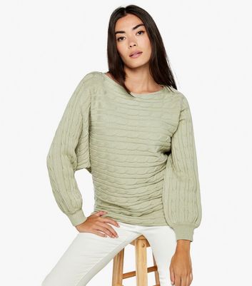 Apricot Mint Green Cable Knit Batwing Jumper New Look