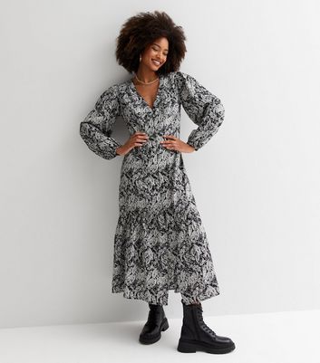 puff sleeve midi smock dress