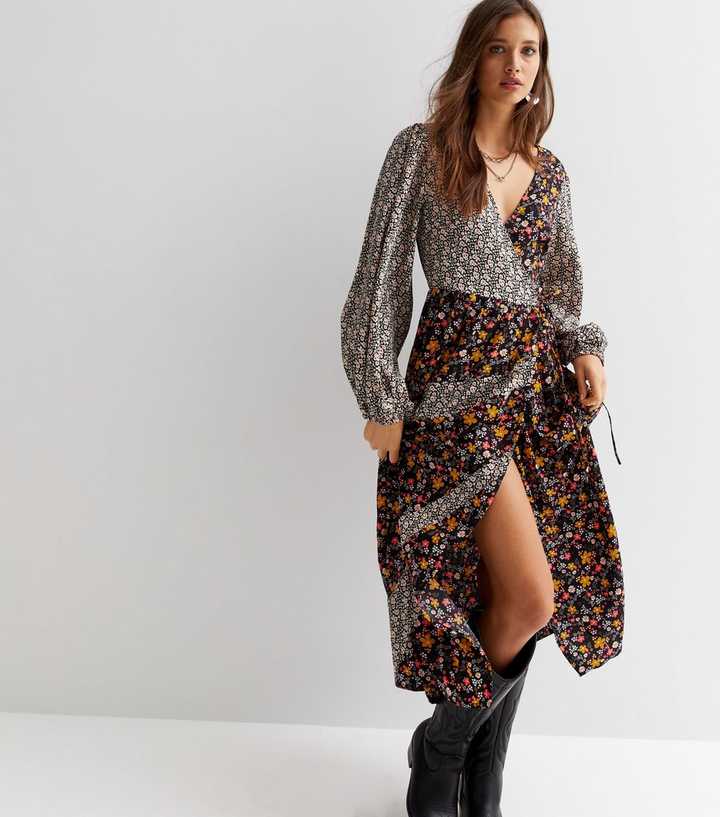 Mixed Floral Prints Long Sleeve Maxi Dress