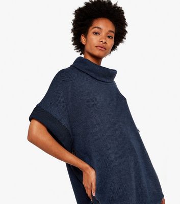 Apricot Navy Waffle Knit Roll Neck 