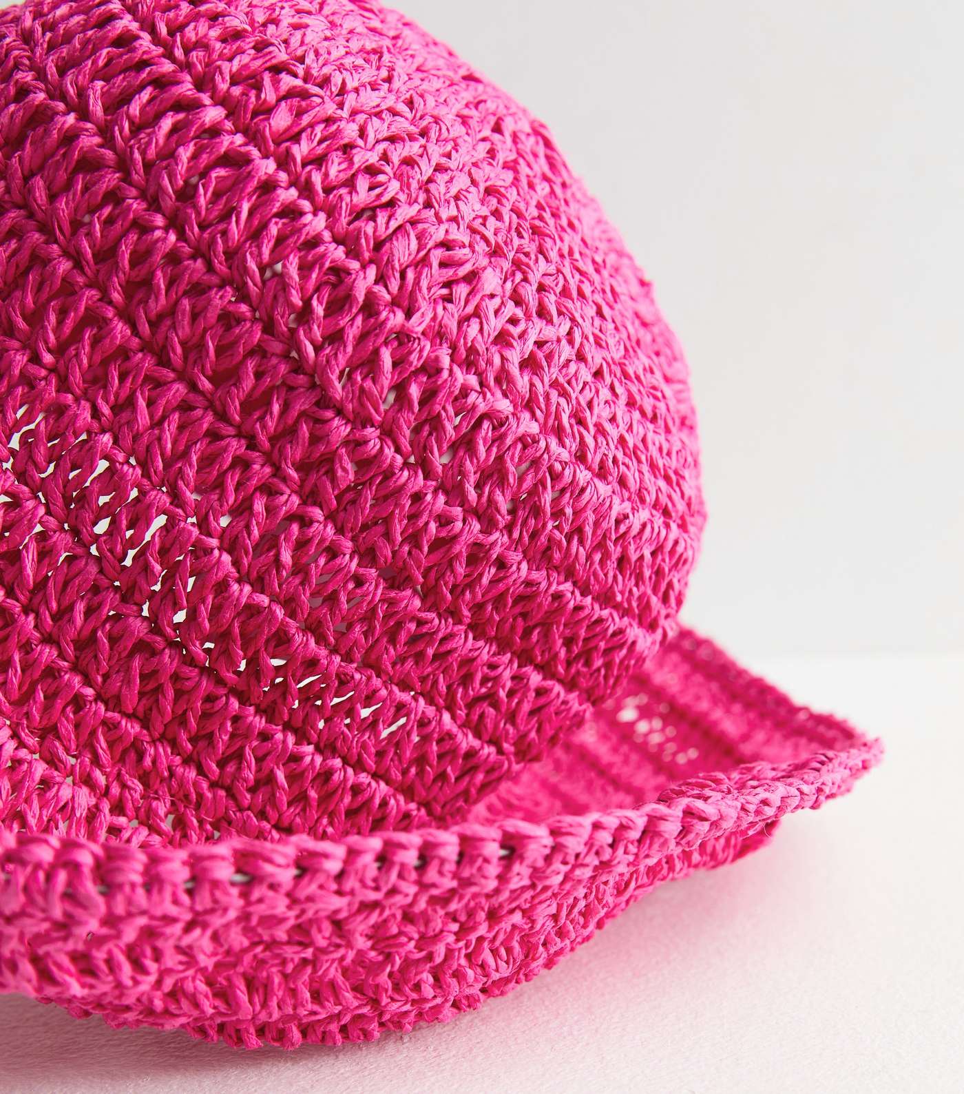 Bright Pink Straw Effect Crochet Bucket Hat Image 3