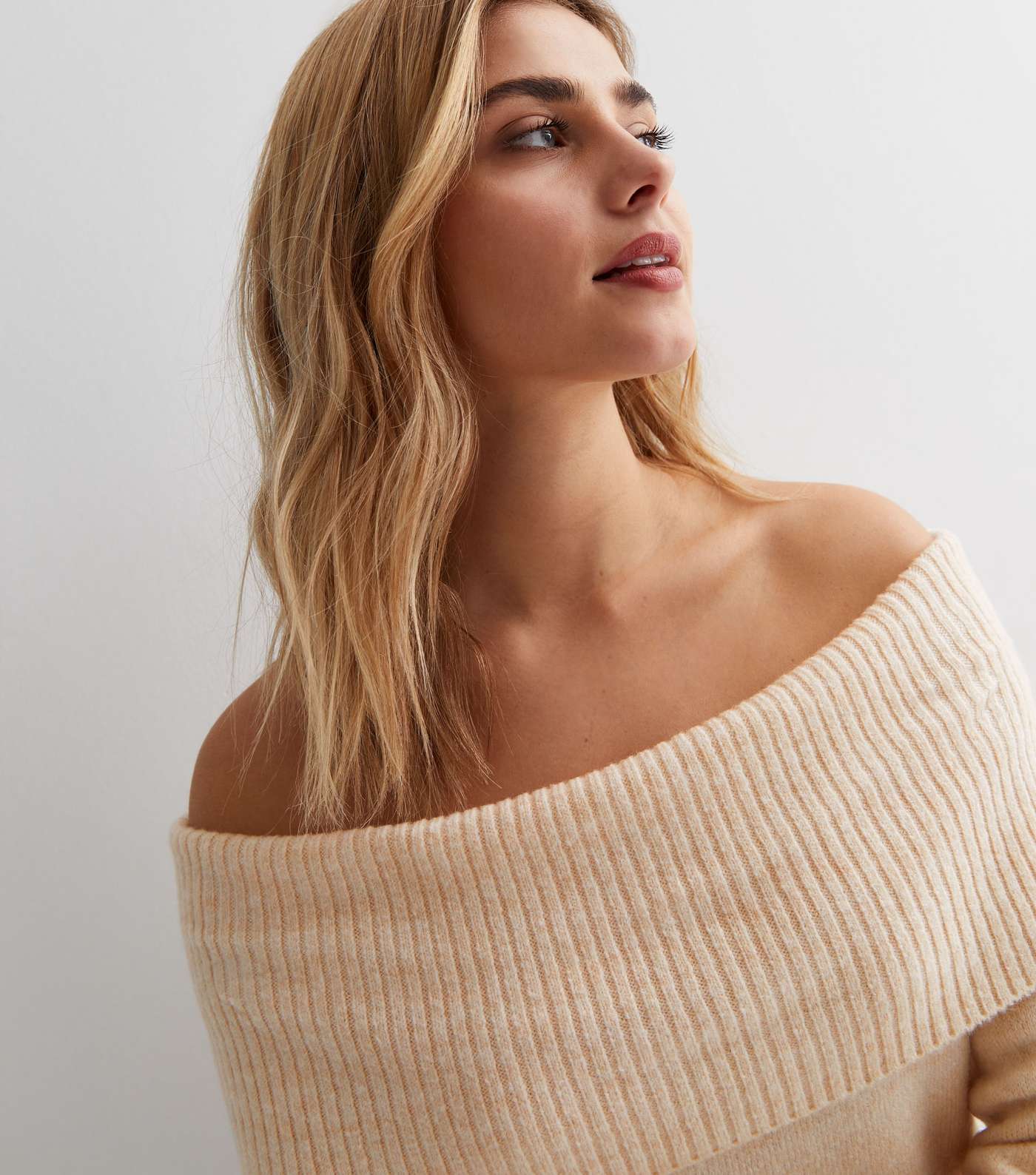 Cream Knit Bardot Long Sleeve Jumper Image 2
