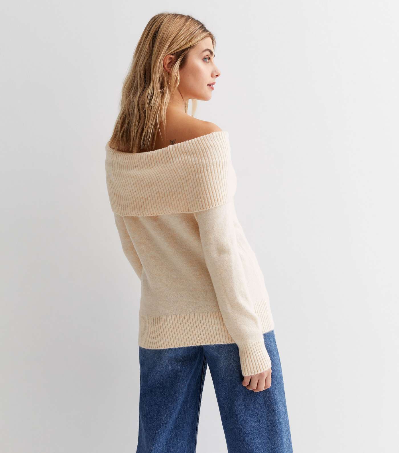 Cream Knit Bardot Long Sleeve Jumper Image 4
