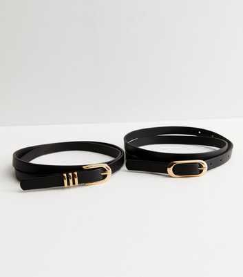 2 Pack Black Leather-Look Skinny Buckle Belts
